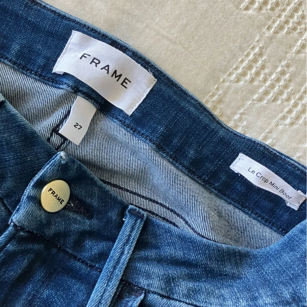 FRAME Le Crop Mini Boot Raw Hem Mid-High Rise Dark Wash Jeans Size 27 - Picture 10 of 12
